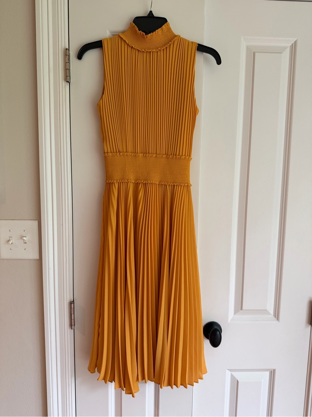 Nanette Lepore Mustard Pleated Midi Dress